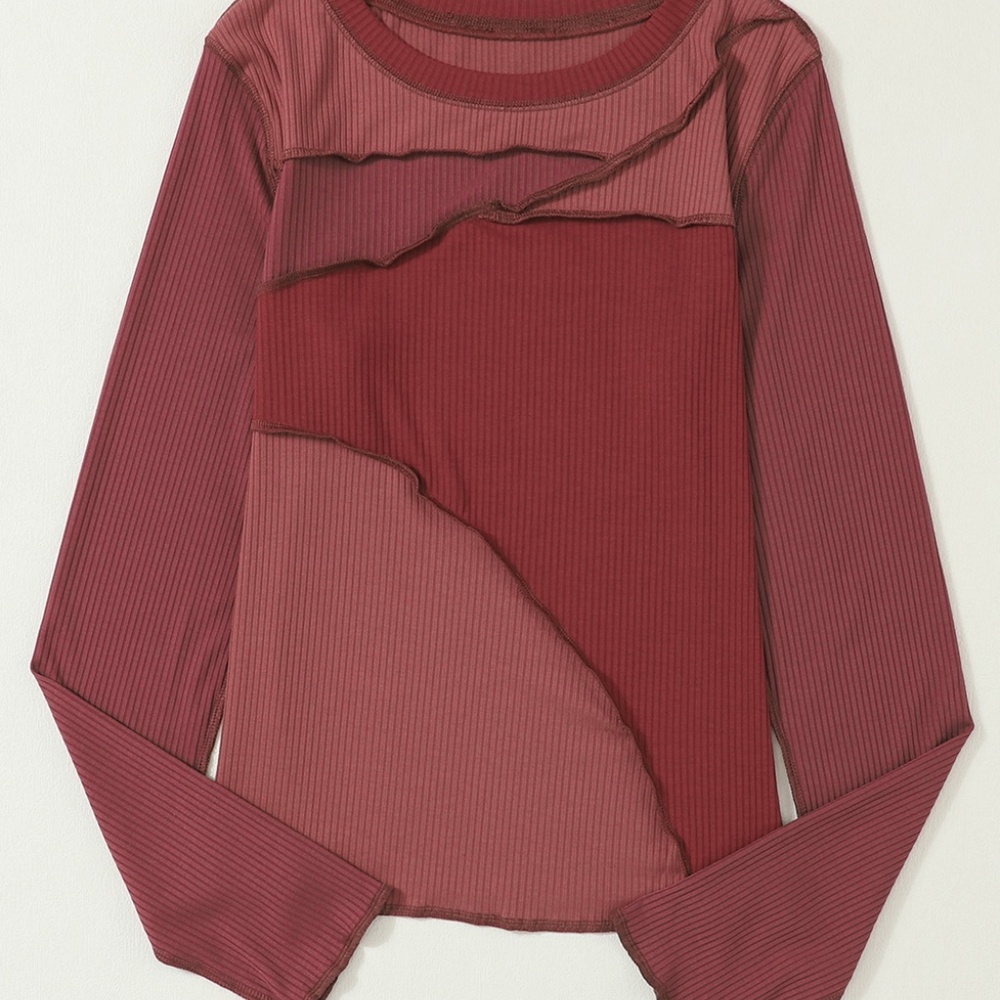 Patchwork Ribbed Long Sleeve Tee - Picture 2 of 4